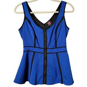 2b Bebe Womens Y2K Blue Black Contrast Glam Peplum Sleeveless Full Zip Top XS